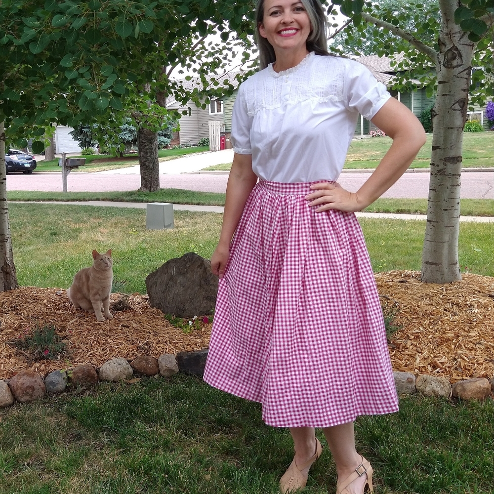 1950's GINGHAM MIDI SKIRT 50's sid harris S - Picture 4 of 9